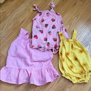 Pink and Yellow Baby Rompers and Dress